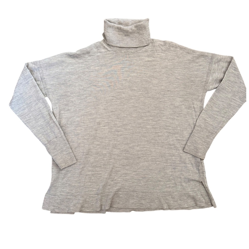 J. Crew 365 Womens Medium 100% Merino Wool Turtleneck Sweater Gray Heather